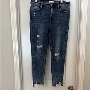 Flying Monkey Blue Cropped Ankle Jeans with Distressed Finish
